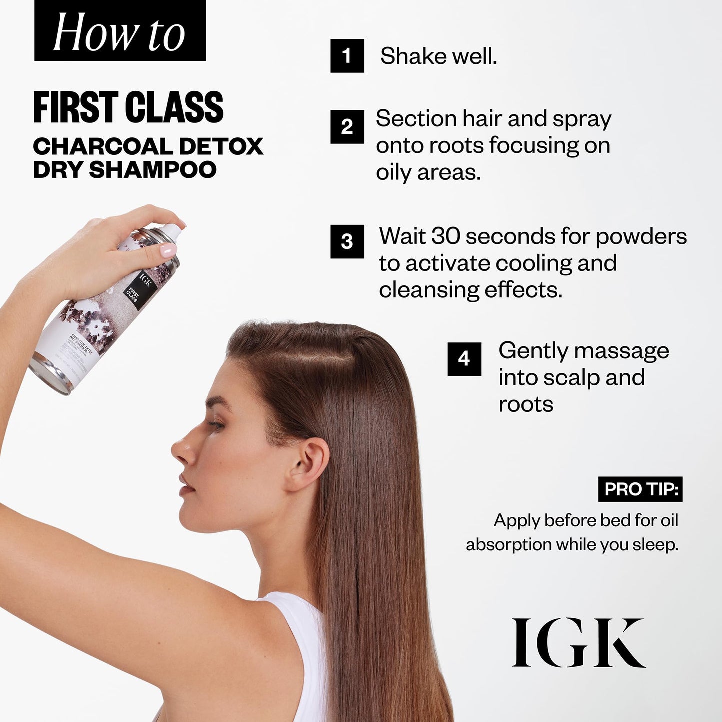 IGK FIRST CLASS Charcoal Detox Dry Shampoo | Volume + Soothes Scalp + Balance Oil | Vegan + Cruelty Free |