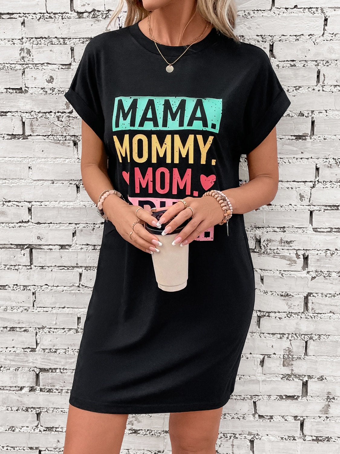 letter print tight waist shirt dress Faith Letter Printing T Shirt Dress Modern Fit Fashion