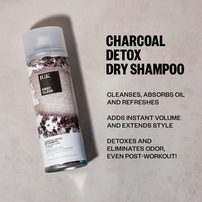 IGK FIRST CLASS Charcoal Detox Dry Shampoo | Volume + Soothes Scalp + Balance Oil | Vegan + Cruelty Free |