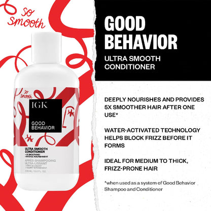 IGK GOOD BEHAVIOR Ultra Smooth Shampoo | Frizz Control + Hydrates + Shine | Vegan + Cruelty Free | 8 Oz