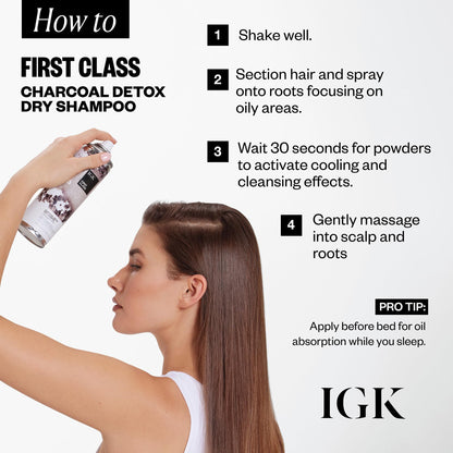 IGK FIRST CLASS Charcoal Detox Dry Shampoo | Volume + Soothes Scalp + Balance Oil | Vegan + Cruelty Free |