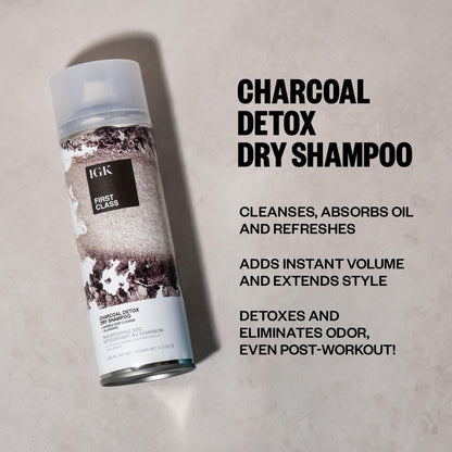 IGK FIRST CLASS Charcoal Detox Dry Shampoo | Volume + Soothes Scalp + Balance Oil | Vegan + Cruelty Free |