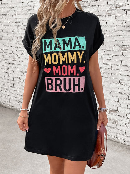 Letter Graphic Short Sleeve Mini Tee Dress